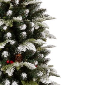 Choinka sztuczna mała ozdobna w doniczce PE Jodła Ośnieżona przed domem