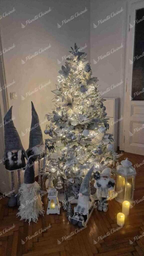 Ozdobiona choinka sztuczna biała PE Jodła Syberyjska 180 cm