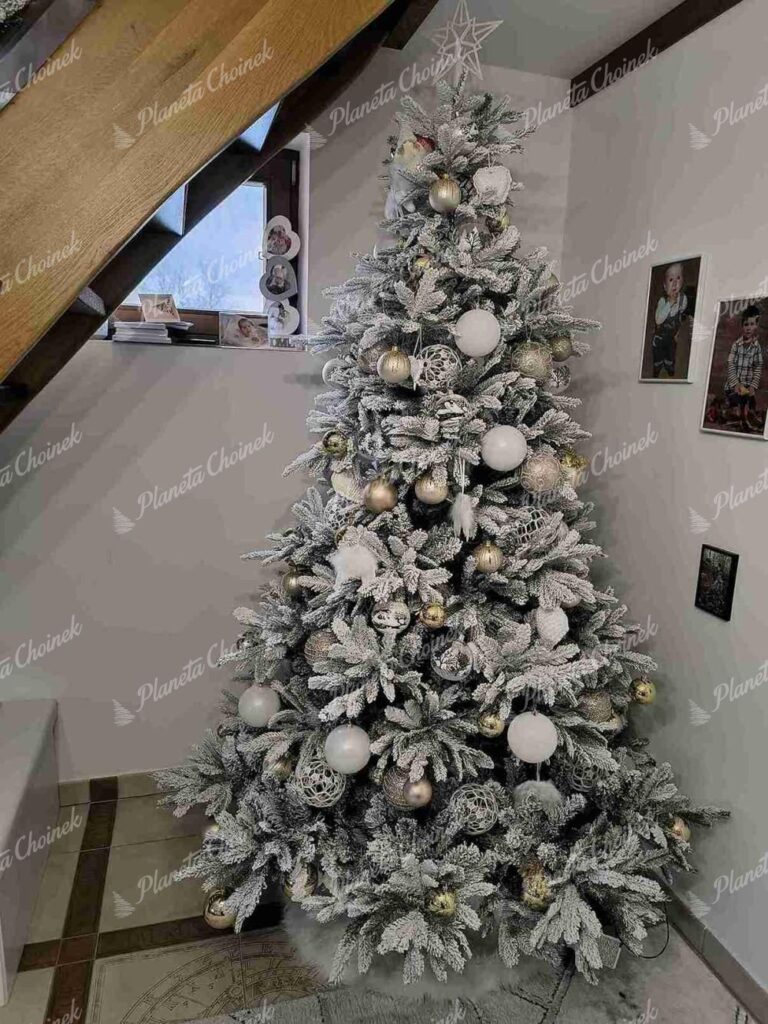 Ozdobiona choinka sztuczna biała PE Świerk Grenlandzki 210 cm