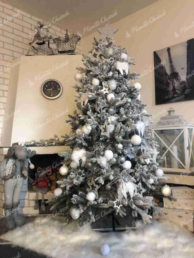 Ozdobiona choinka sztuczna biała PE Świerk Królewski 180 cm