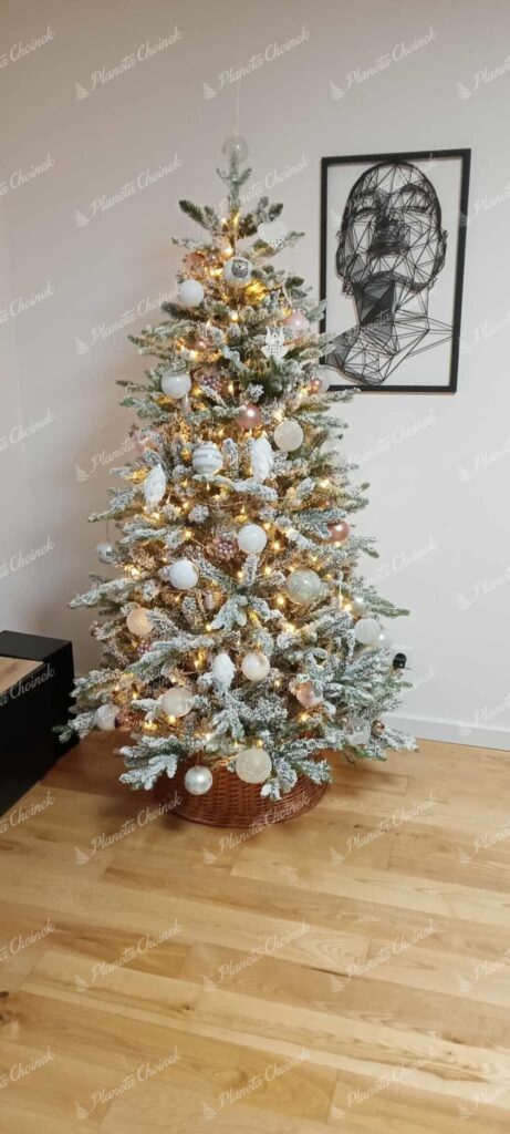 Ozdobiona choinka sztuczna biała PE Świerk Królewski 180 cm