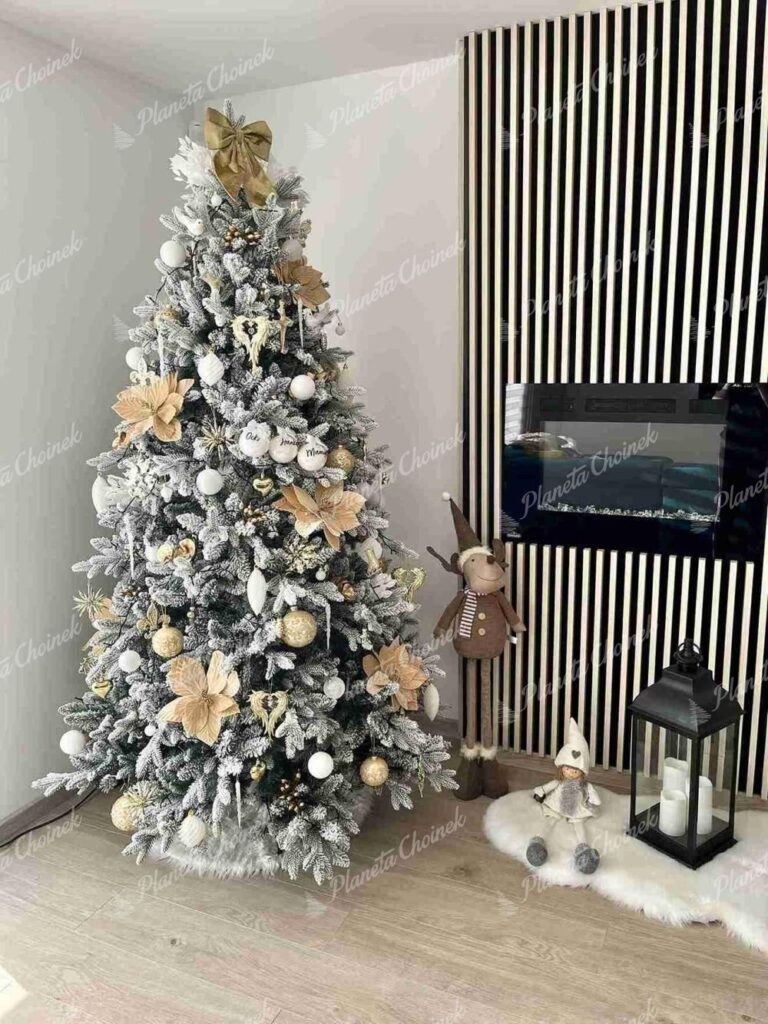 Ozdobiona choinka sztuczna biała PE Świerk Królewski 210 cm