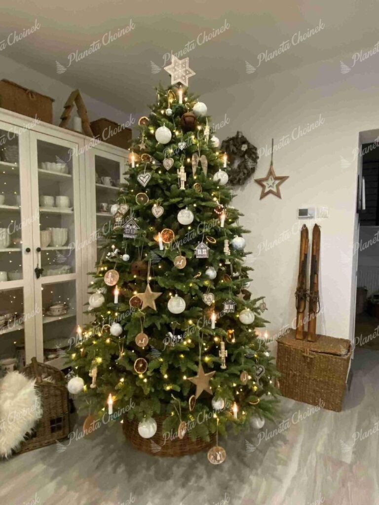 Ozdobiona choinka sztuczna jak żywa PE Jodła Kaukaska 210 cm