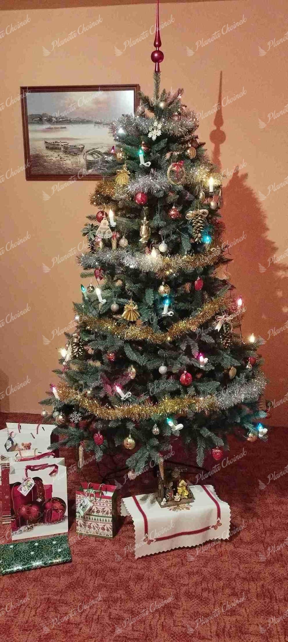 Ozdobiona choinka sztuczna Świerk Srebrny 220 cm
