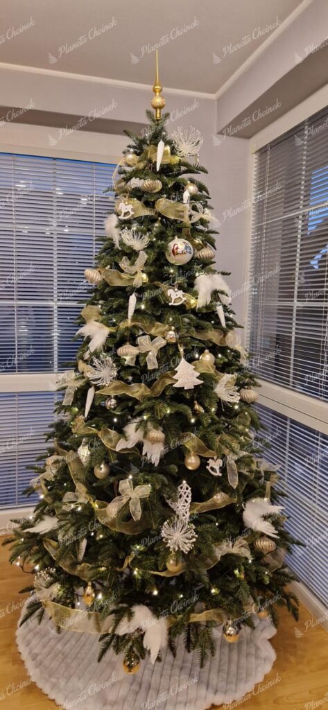 Ozdobiona ekskluzywna choinka sztuczna jak żywa 100% PE Jodła Nordmann 210 cm