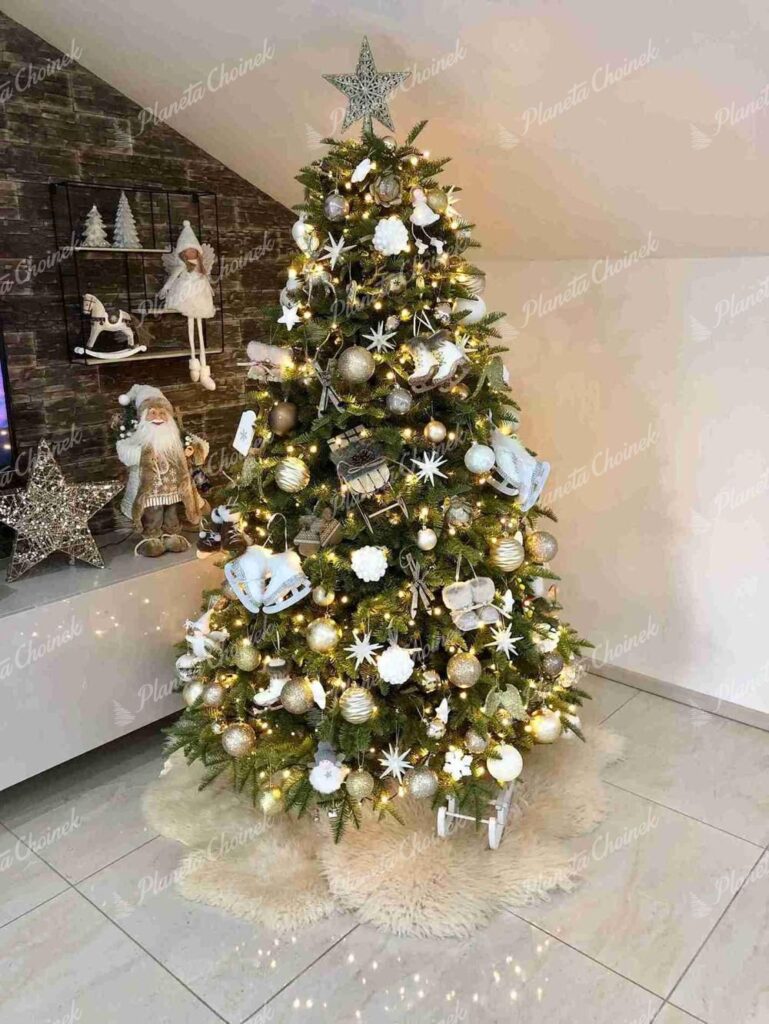 Ozdobiona ekskluzywna choinka sztuczna jak żywa gęsta PE Jodła Kaukaska XL 180 cm