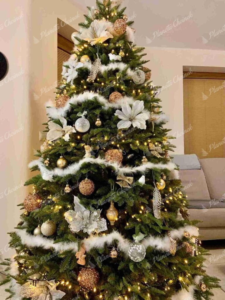 Ozdobiona ekskluzywna choinka sztuczna jak żywa gęsta PE Jodła Kaukaska XL 210 cm