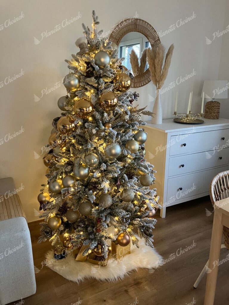 Ubrana choinka sztuczna biała PE Świerk Królewski 180 cm z lampkami LED