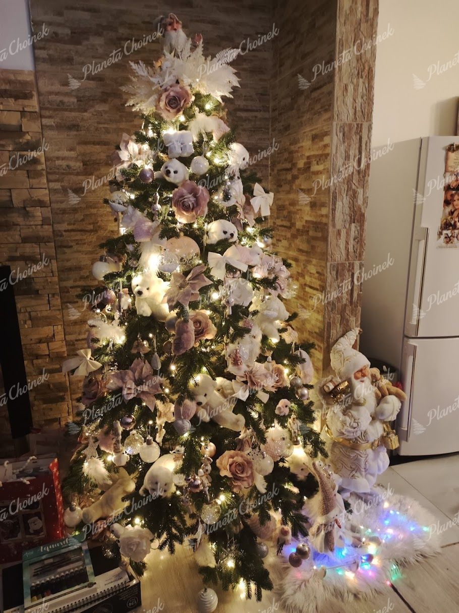 Ubrana choinka sztuczna jak żywa PE Świerk Ekskluzywny 210 cm z lampkami LED
