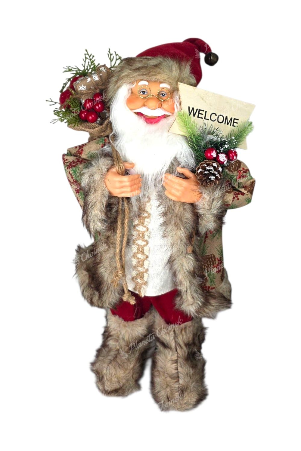 Figurka świąteczna Mikołaj Kremowo-bordowy 60cm